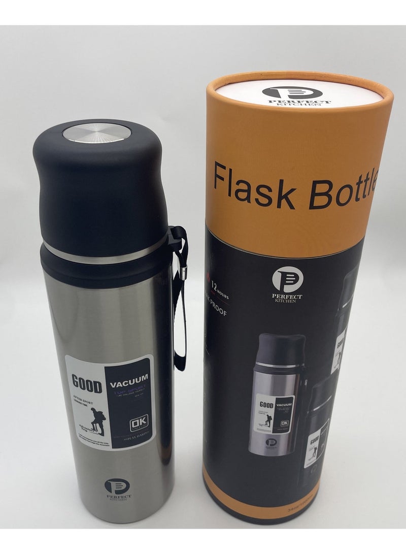 بيرفكت كيتشن قارورة حافظة للحرارة من الفولاذ المقاوم للصدأ، سعة 1000مل، لون فضي، تحافظ على الحرارة لمدة تصل إلى 12 ساعة - Image 3